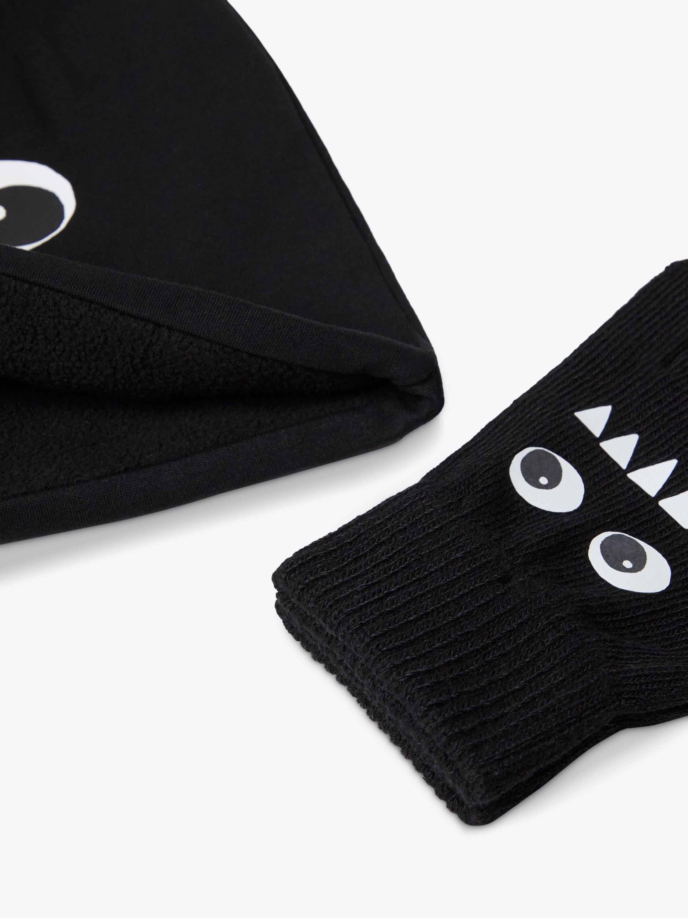 Lindex glow-in-the-dark beanie and gloves set black (British brand)