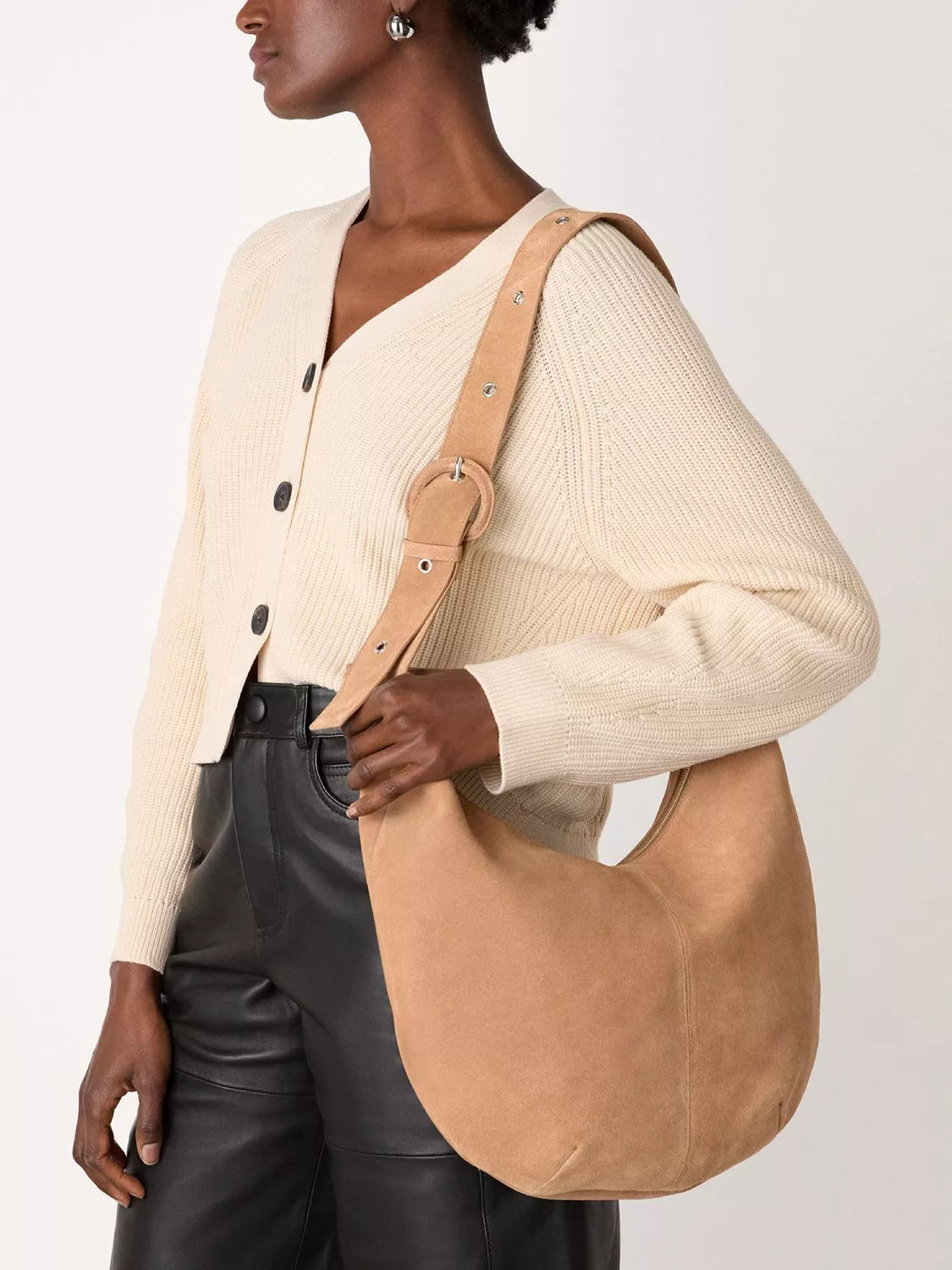 Whistles Sia curved pure suede bag taupe - British product