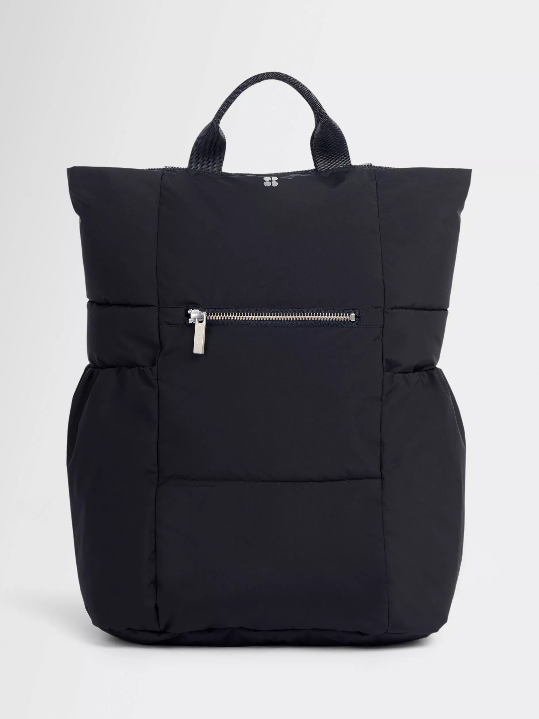 Sweaty Betty Nimbus backpack in black with reflective details, UK version