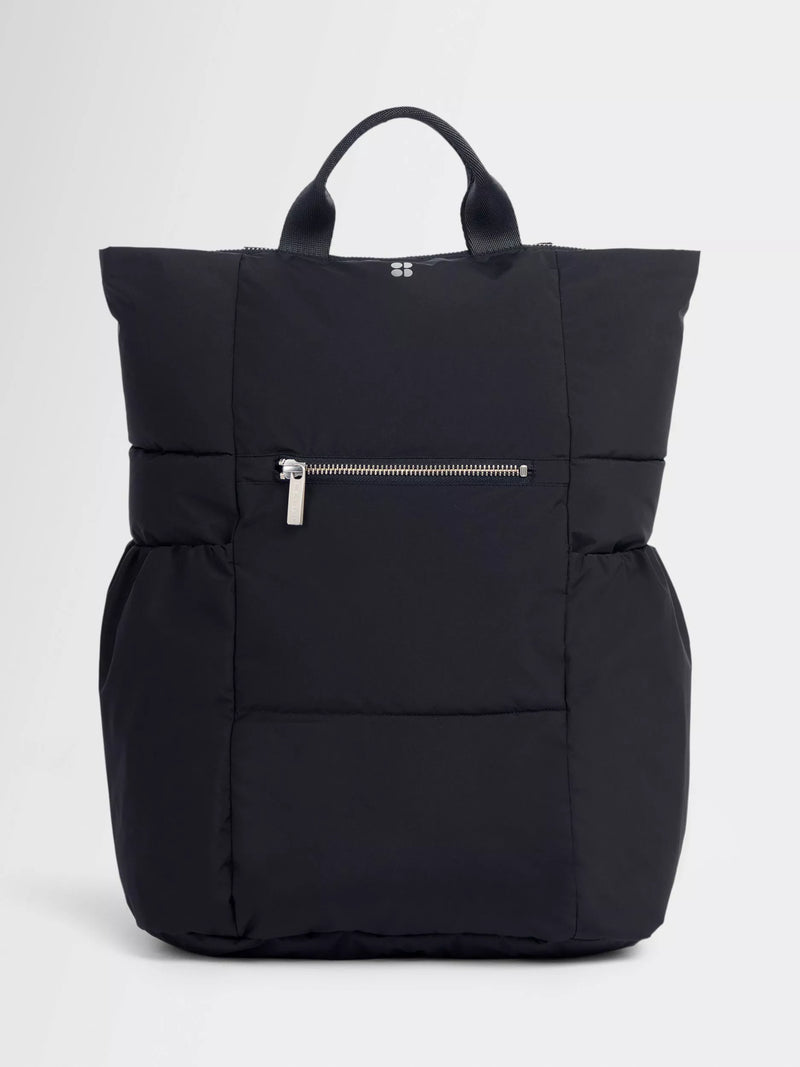 Sweaty Betty Nimbus backpack in black with reflective details, UK version