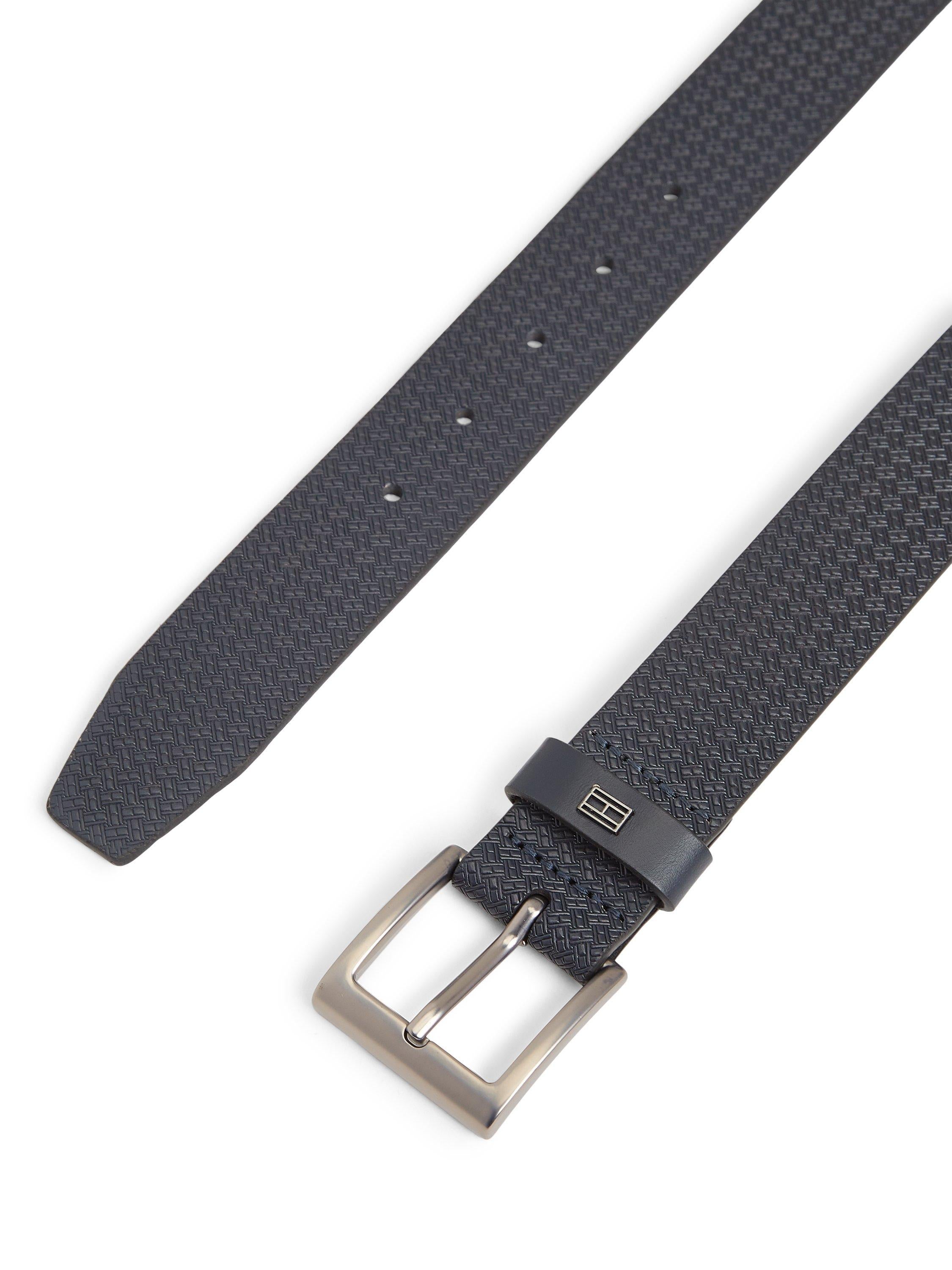 Tommy Hilfiger leather belt all-over flag print midnight blue, imported from the UK