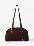 Mint Velvet suede crescent shoulder bag brown, imported from the UK