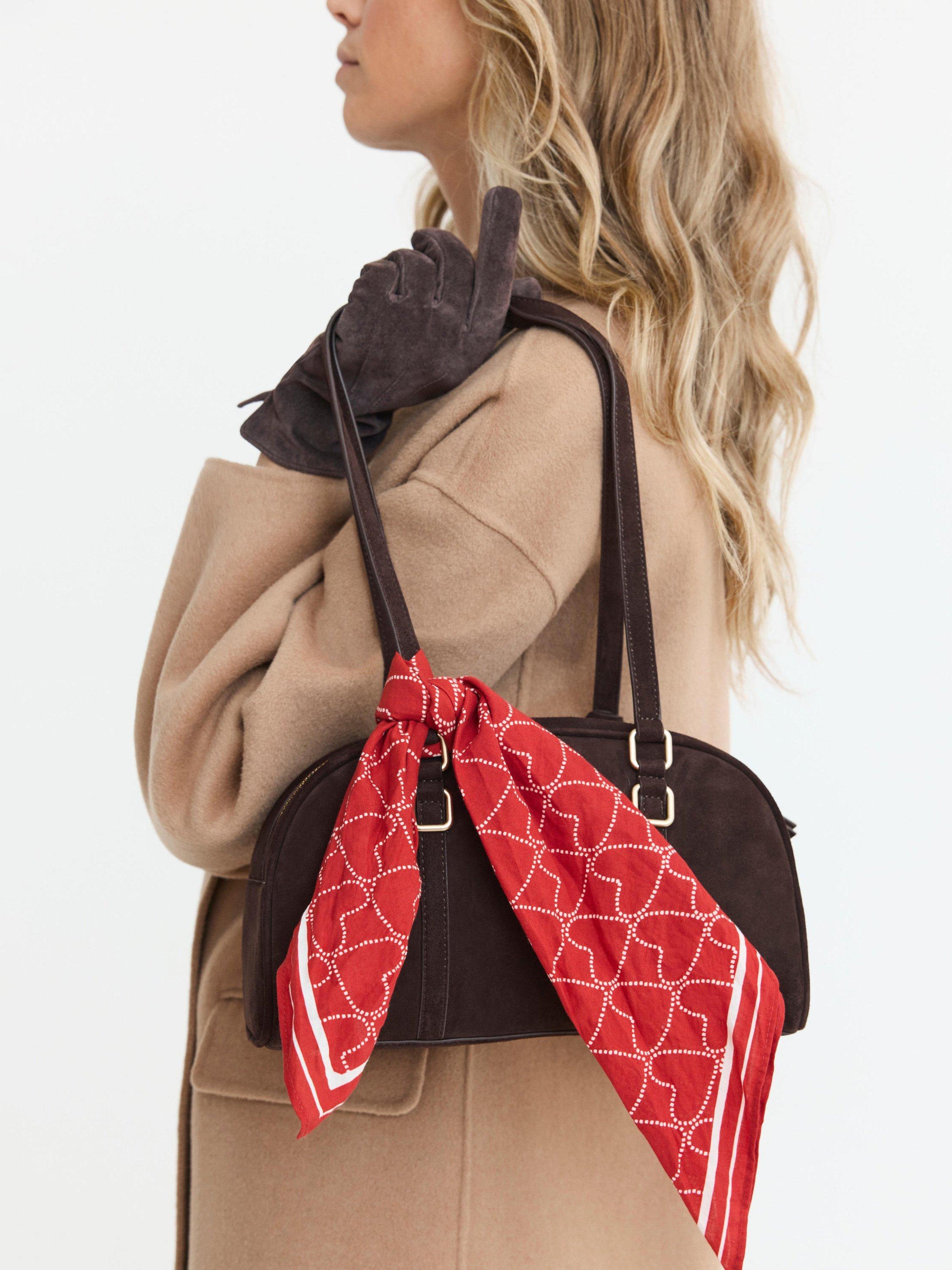 Mint Velvet suede crescent shoulder bag brown, imported from the UK