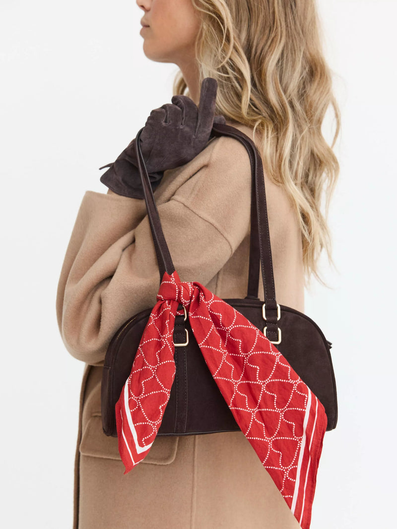Mint Velvet suede crescent shoulder bag brown, imported from the UK
