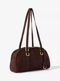Mint Velvet suede crescent shoulder bag brown, imported from the UK