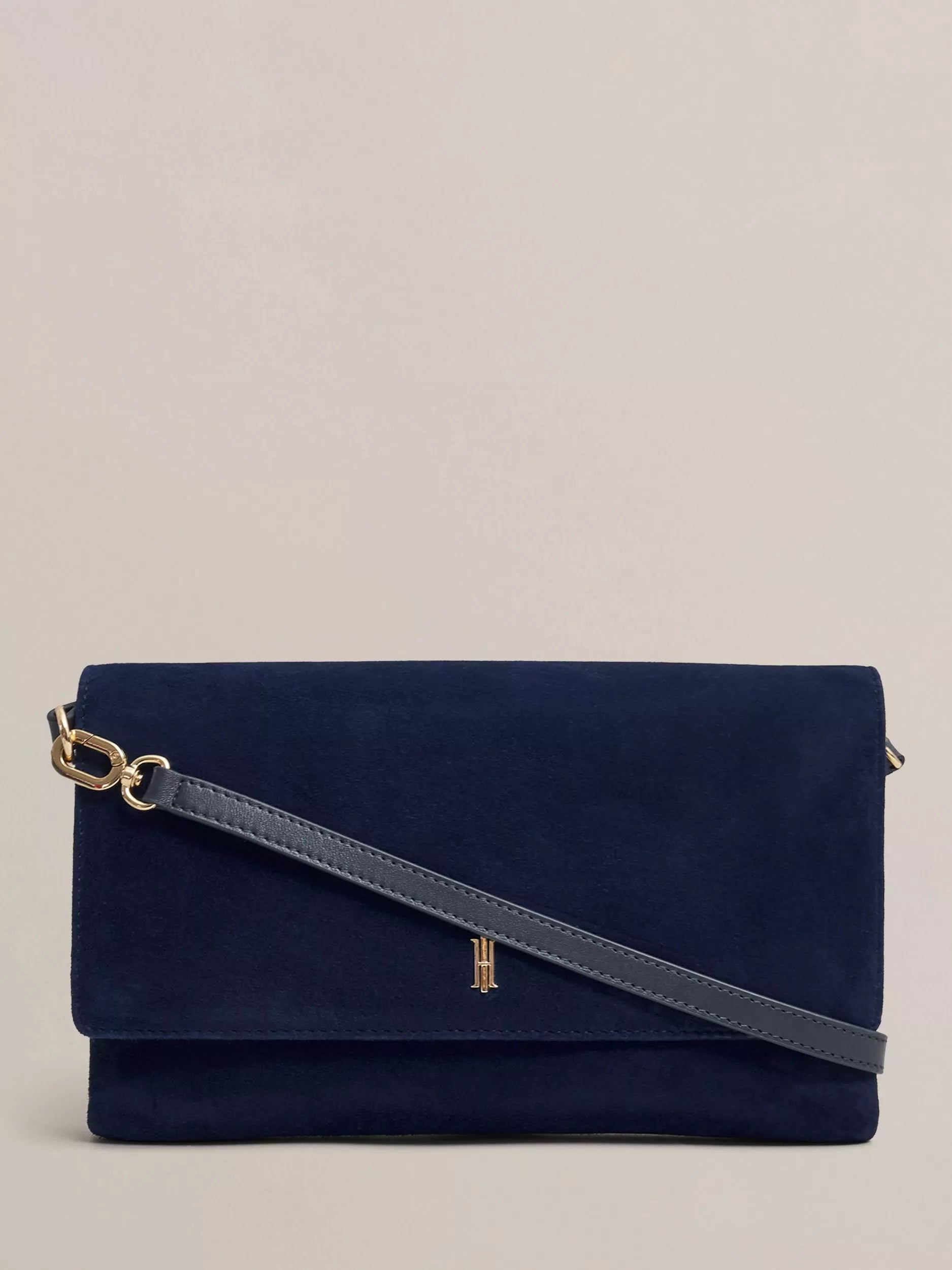 Hobbs Ashley Pure Suede Clutch Bag Midnight Navy, UK version