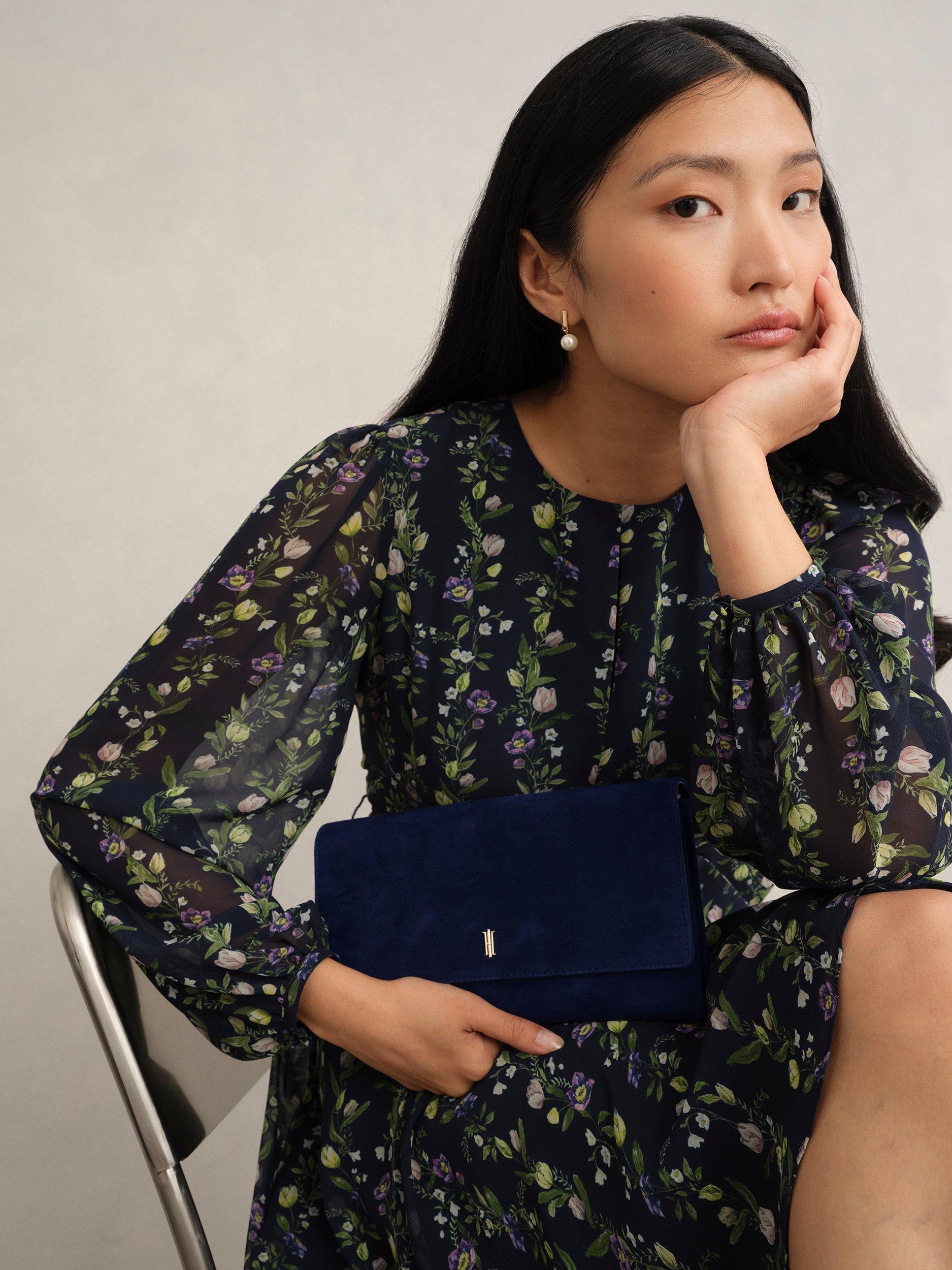 Hobbs Ashley Pure Suede Clutch Bag Midnight Navy, UK version