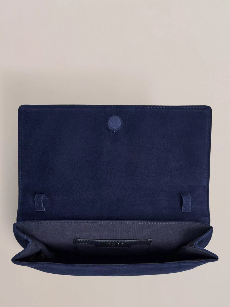 Hobbs Ashley Pure Suede Clutch Bag Midnight Navy, UK version