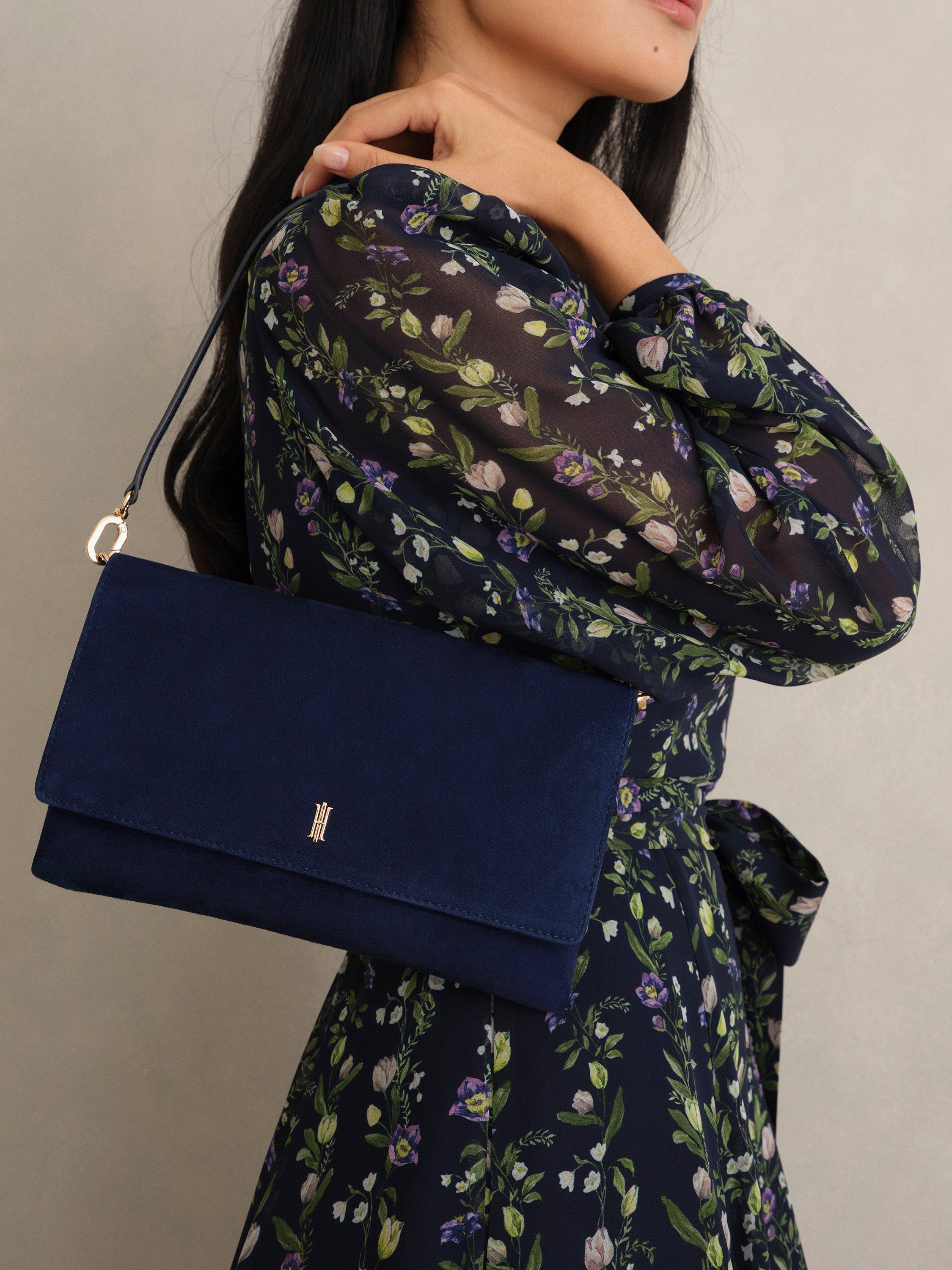 Hobbs Ashley Pure Suede Clutch Bag Midnight Navy, UK version