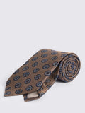 Moss silk tie medallion pattern bronze navy (British brand)