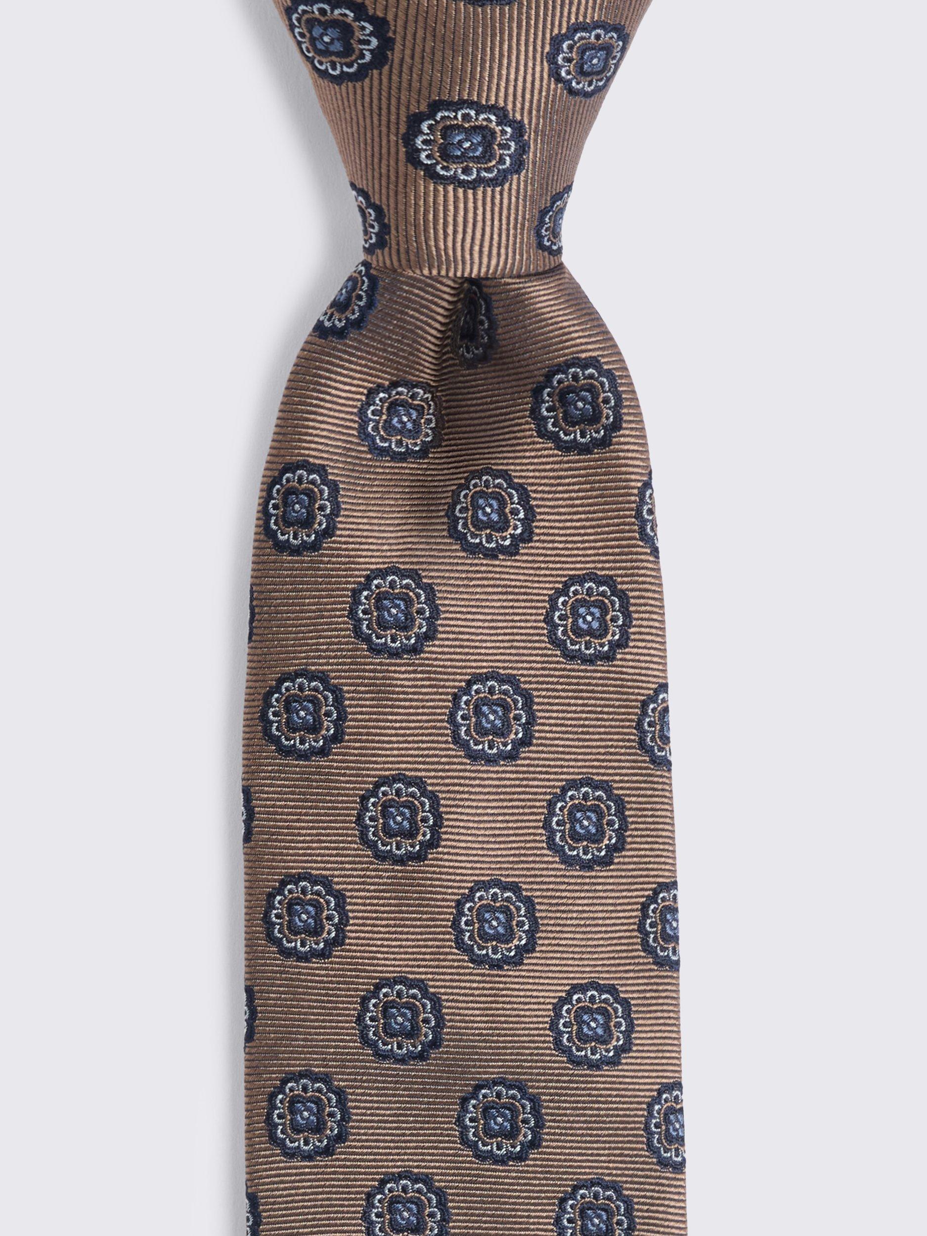 Moss silk tie medallion pattern bronze navy (British brand)