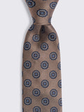 Moss silk tie medallion pattern bronze navy (British brand)