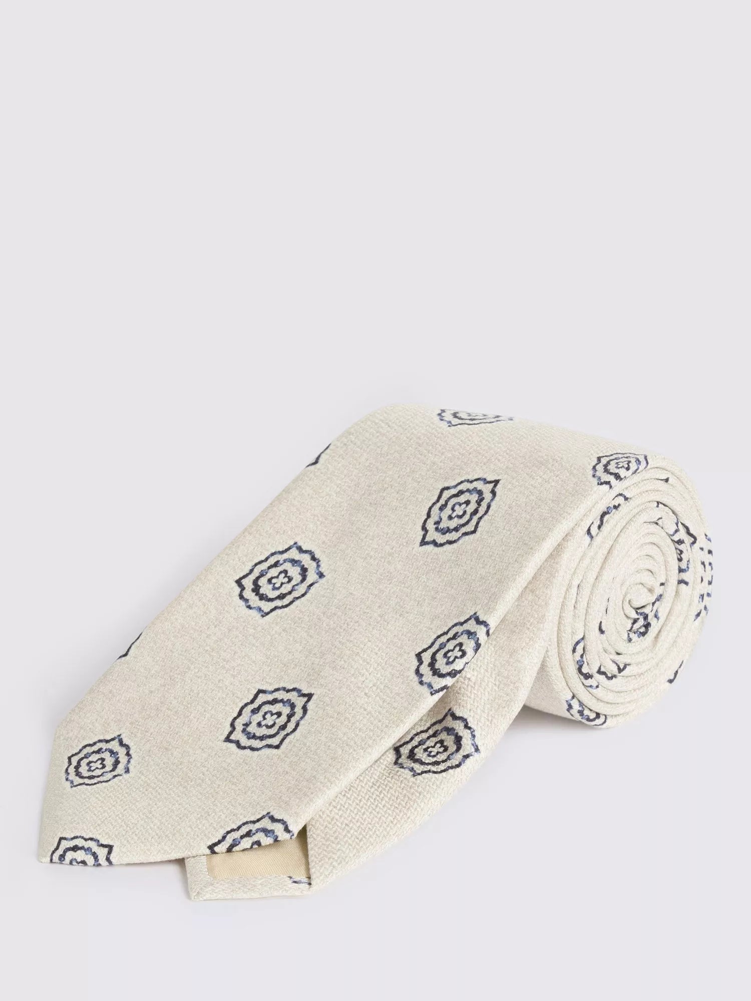 Moss Italian Silk Medallion Tie, Off White/Navy,