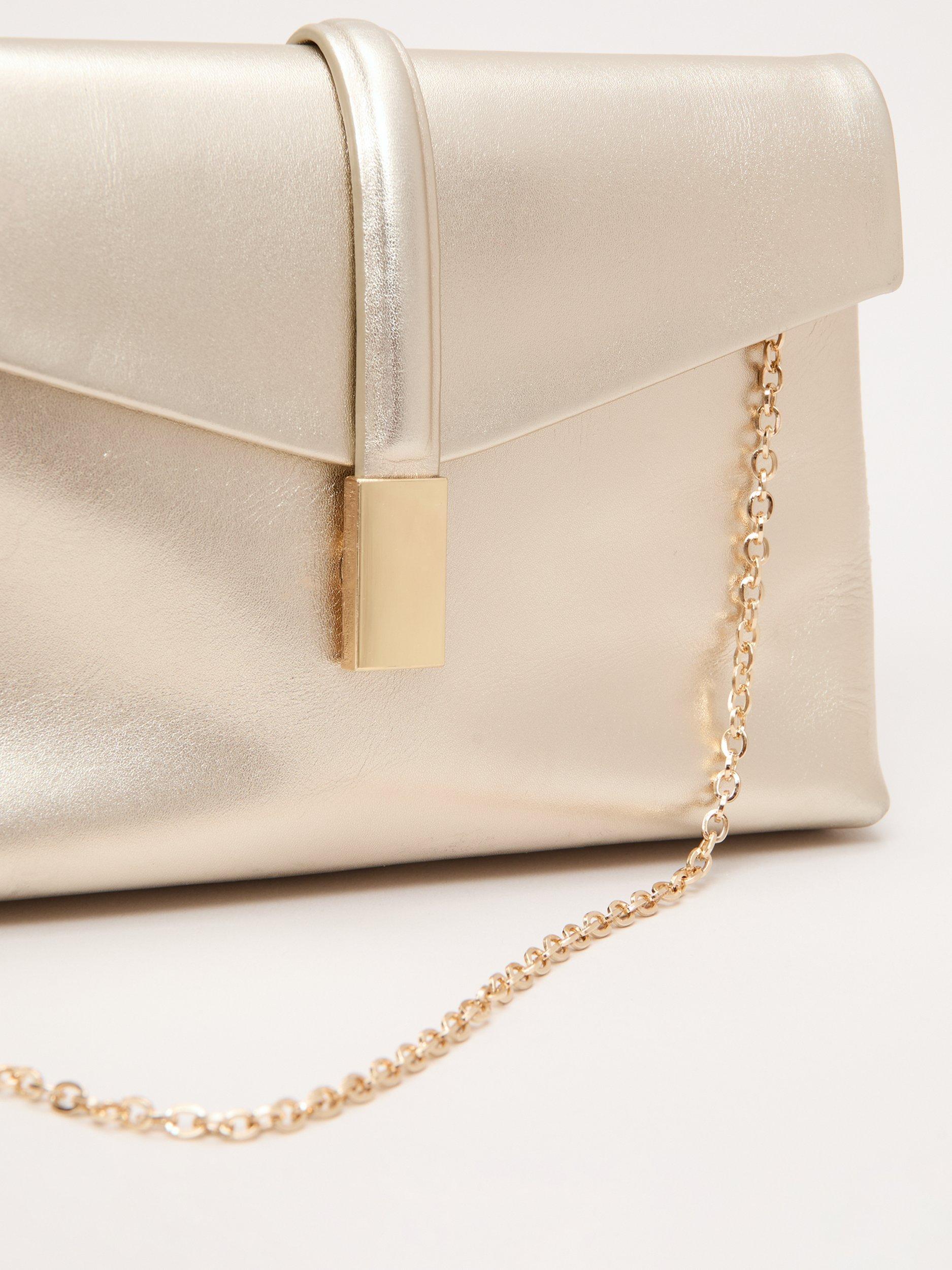 Phase Eight gold leather clutch bag, imported from the UK