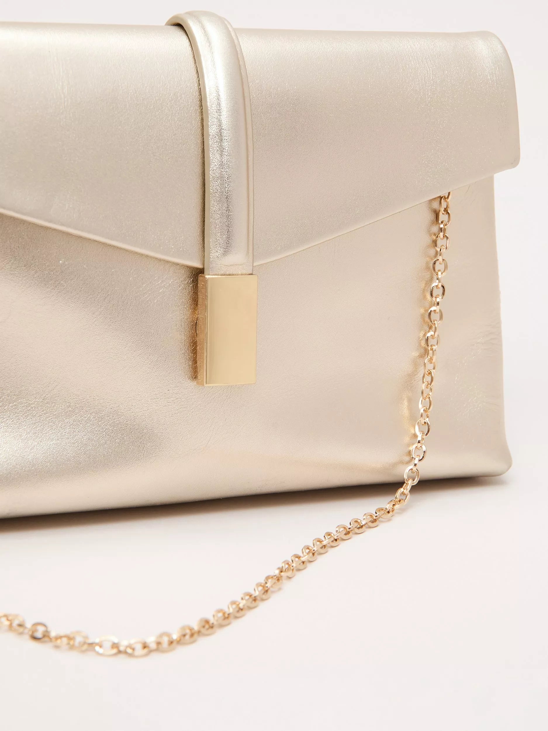 Phase Eight gold leather clutch bag, imported from the UK