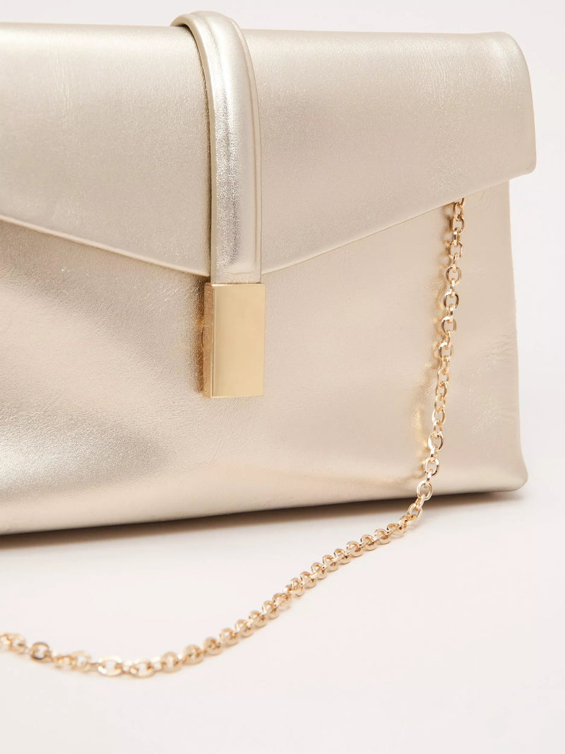 Phase Eight gold leather clutch bag, imported from the UK