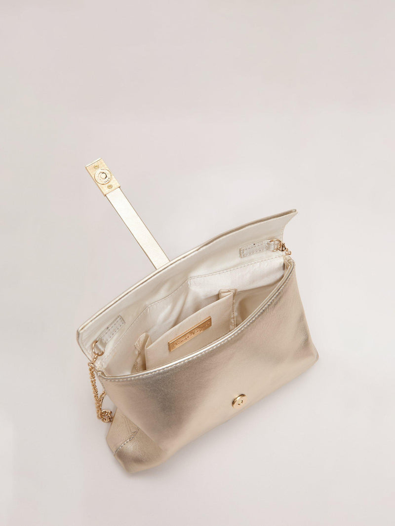 Phase Eight gold leather clutch bag, imported from the UK