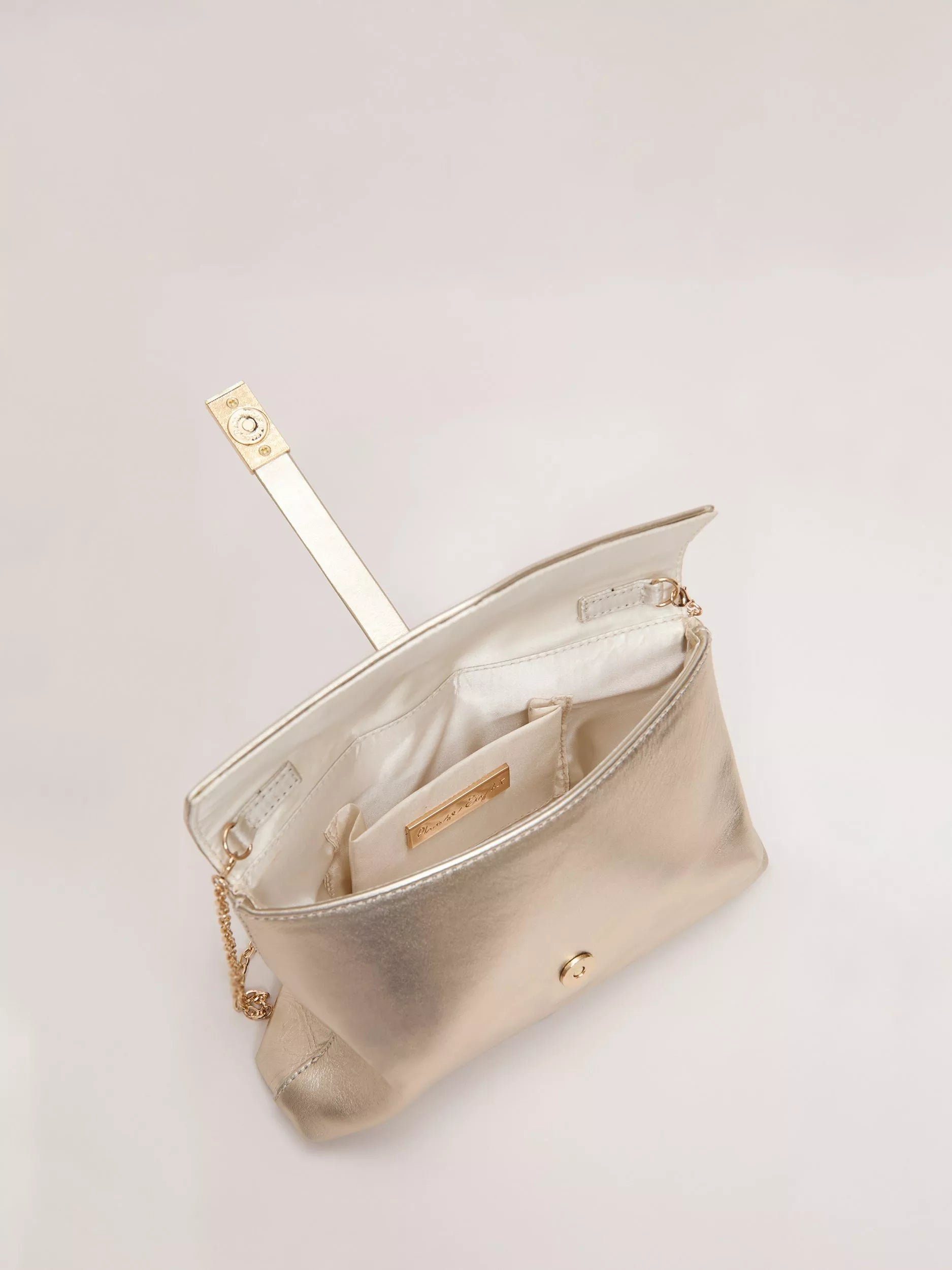 Phase Eight gold leather clutch bag, imported from the UK