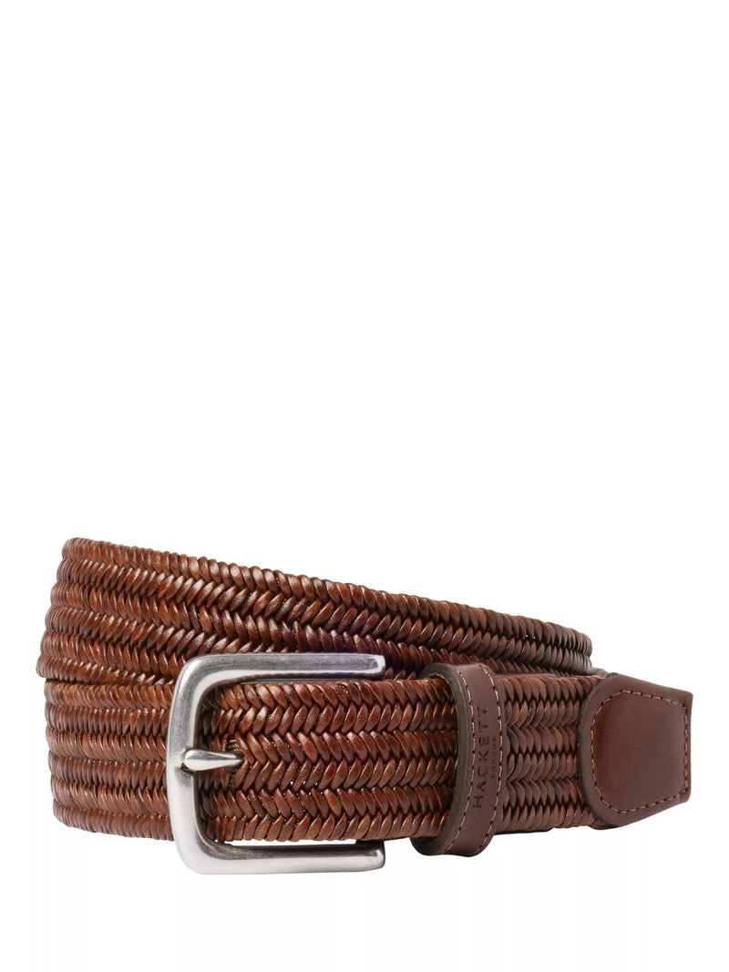 Hackett London tan brown woven braided leather belt, UK version
