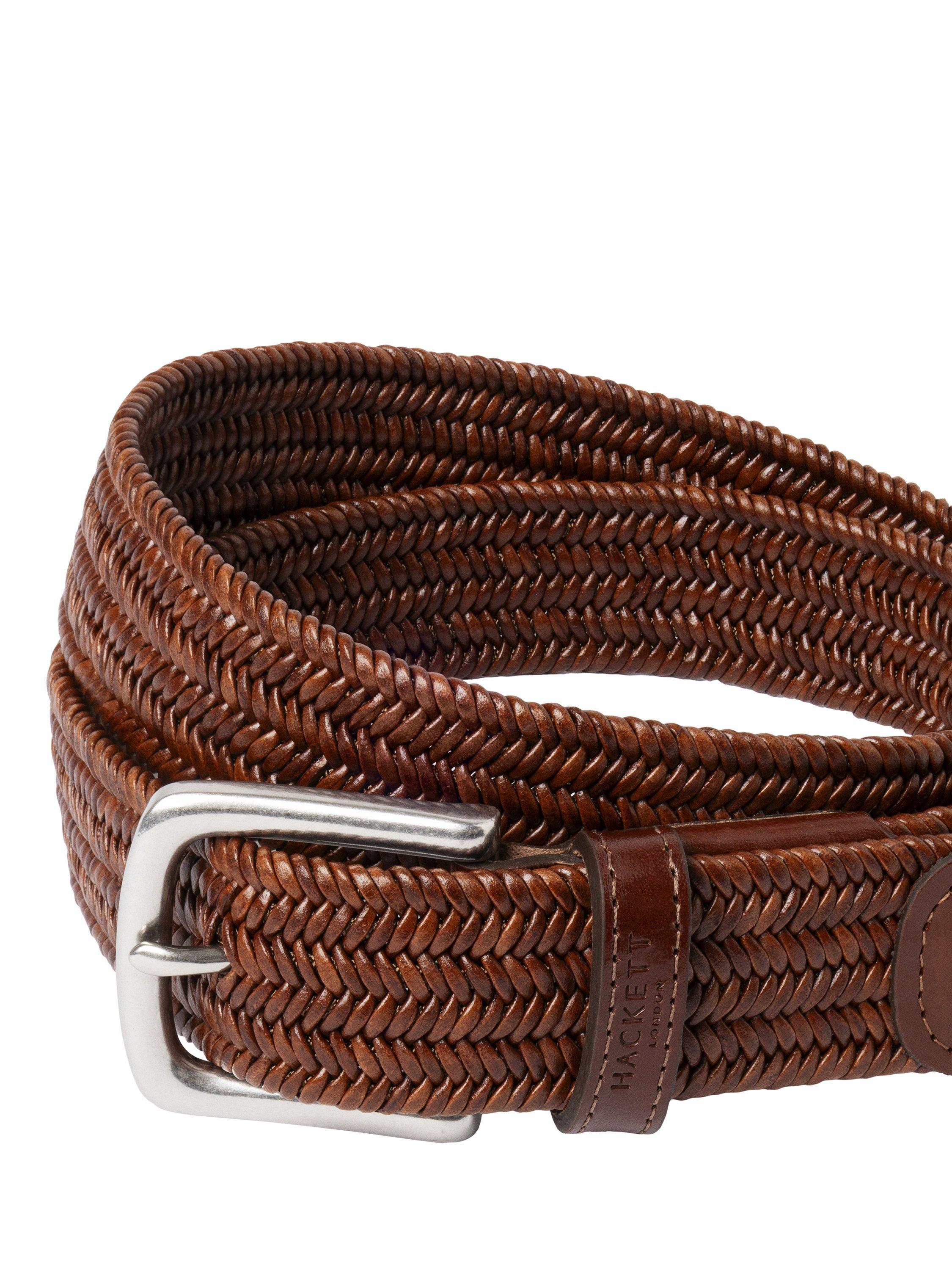 Hackett London tan brown woven braided leather belt, UK version