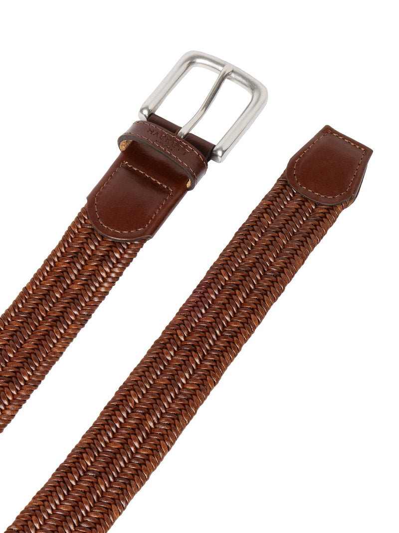Hackett London tan brown woven braided leather belt, UK version