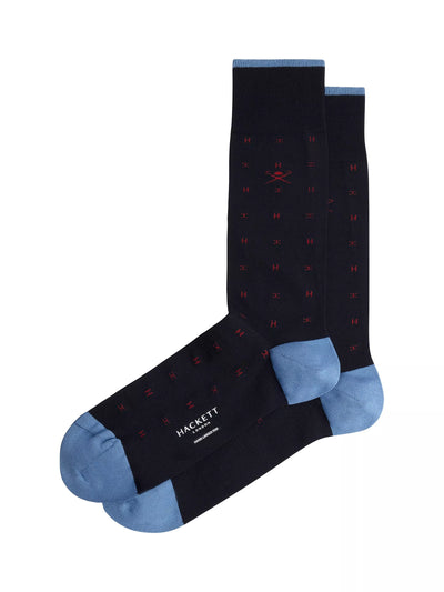 John Lewis Hackett London H Logo Cotton Blend Socks Ink Blue/Multi- Buy online at McGrocer