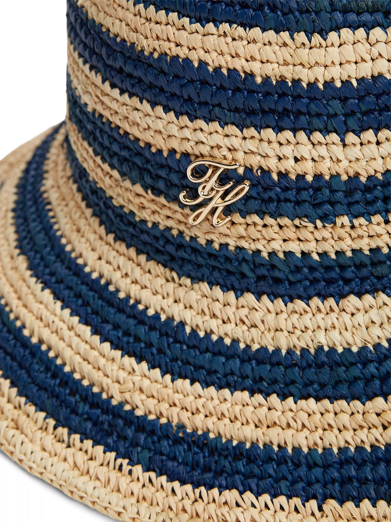 Tommy Hilfiger striped raffia bucket hat blue multi - British product