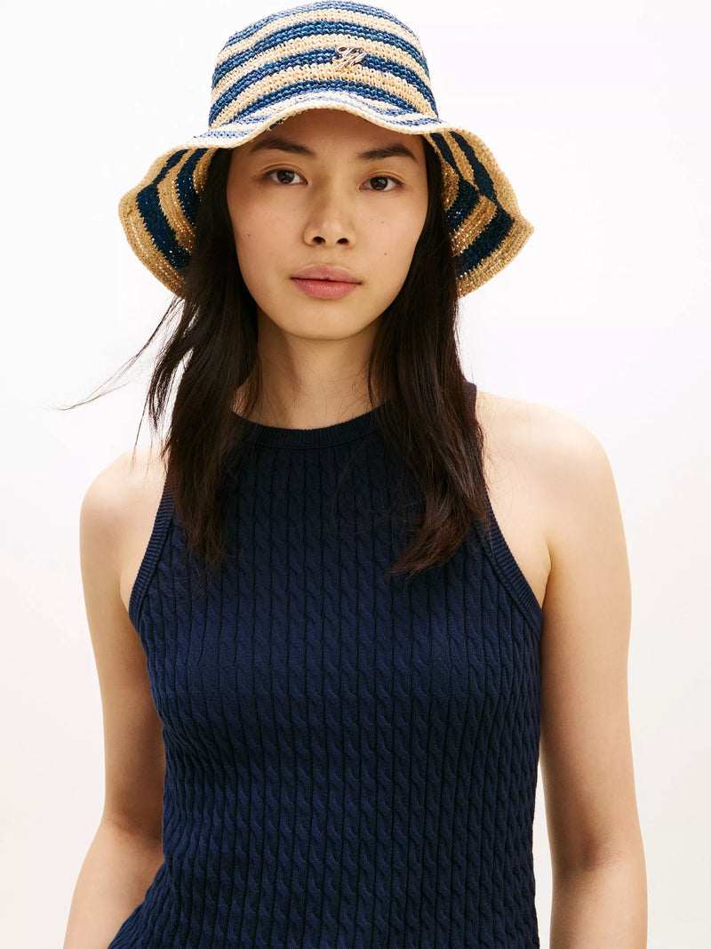 Tommy Hilfiger striped raffia bucket hat blue multi - British product
