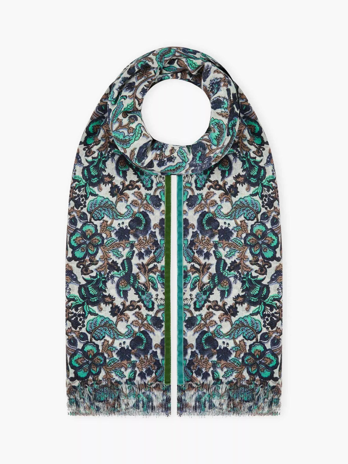 Brora botanical wool stole pearl indigo, imported from the UK