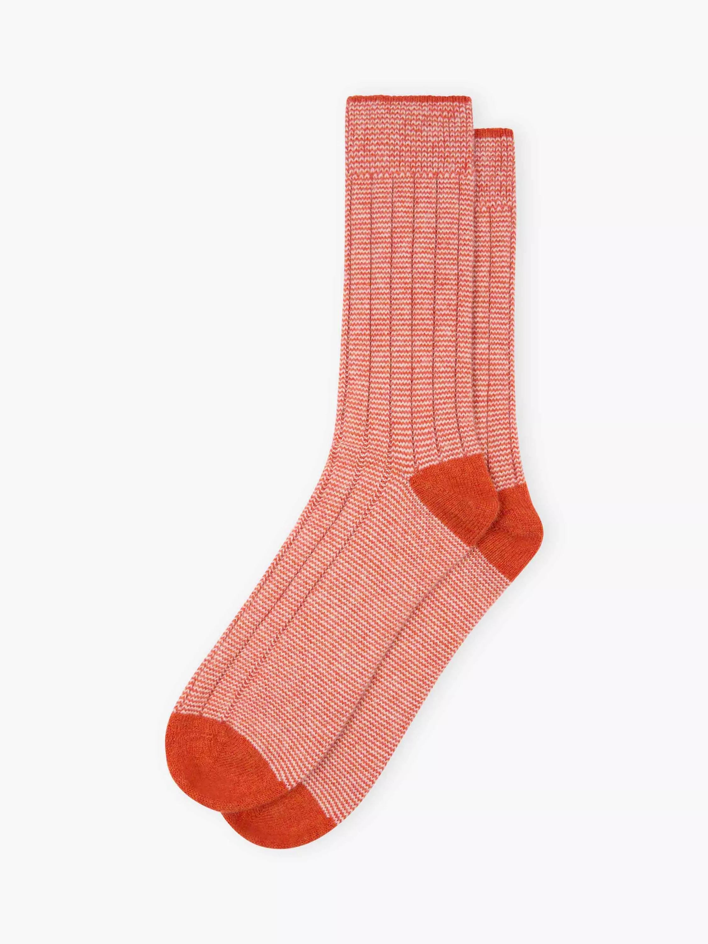 Brora Stripe Cashmere Rich Socks, Spice/Swan, 4-5
