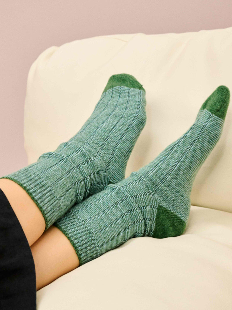 Brora cashmere stripe socks parsley porcelain, imported from the UK