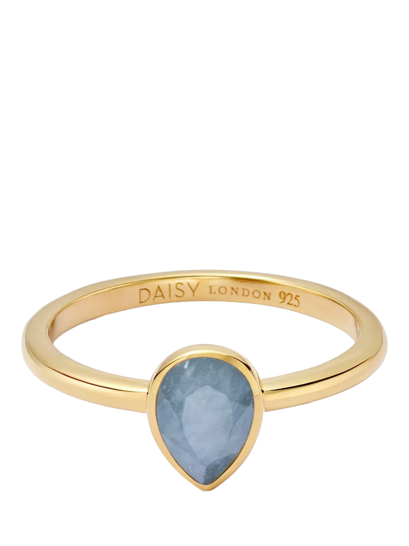 Daisy London aquamarine birthstone ring in gold, imported from the UK