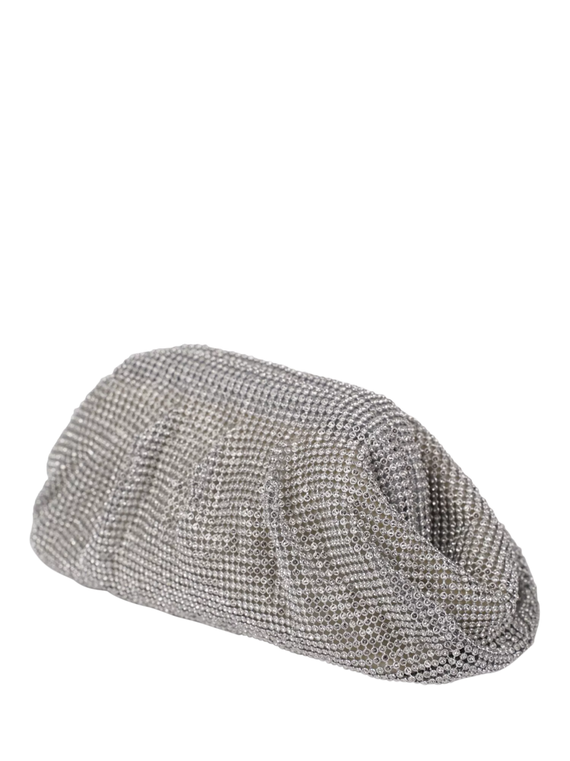Paradox London silver ruched clutch bag with diamante details (British brand)