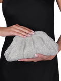 Paradox London silver ruched clutch bag with diamante details (British brand)