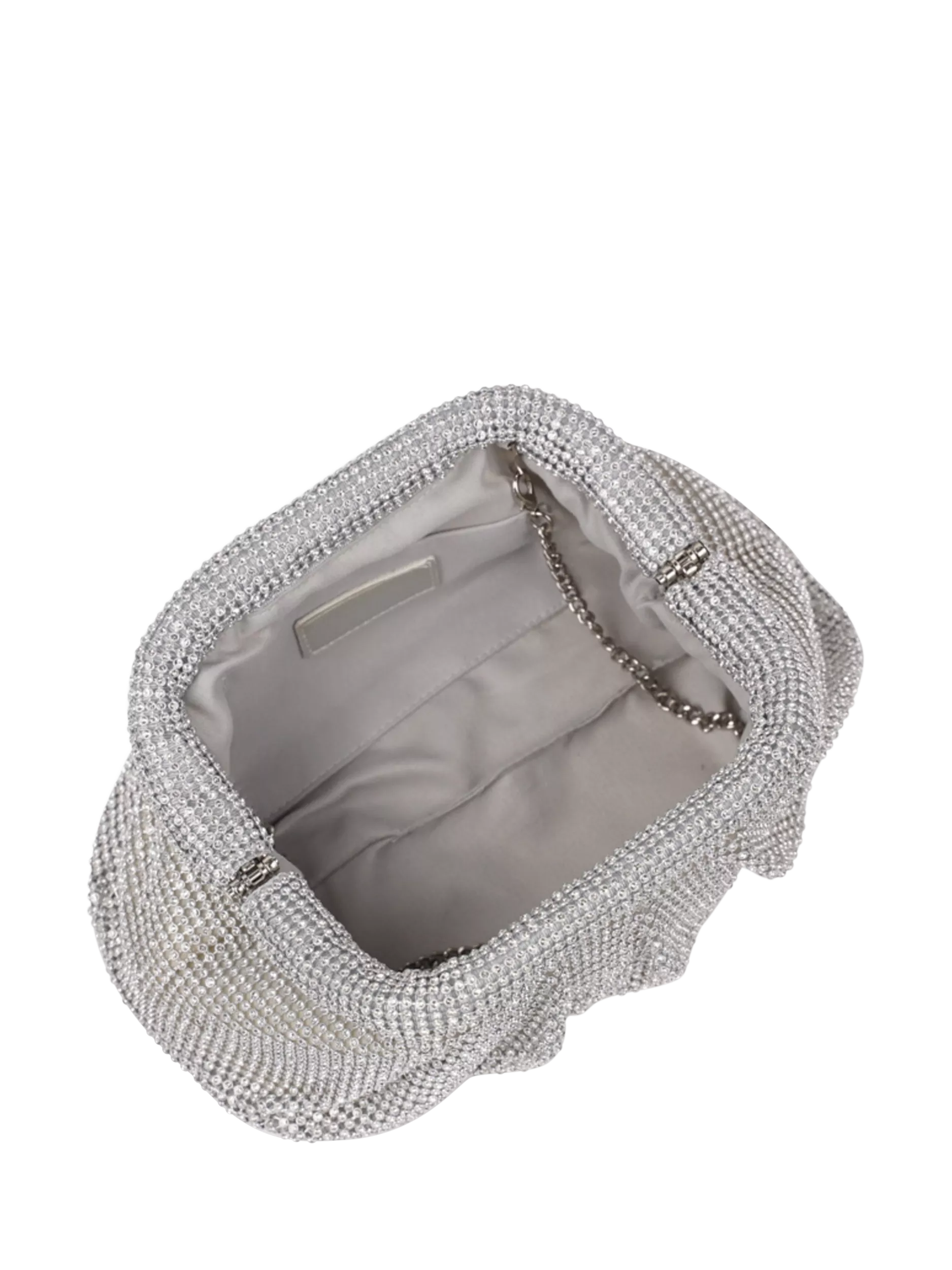 Paradox London silver ruched clutch bag with diamante details (British brand)