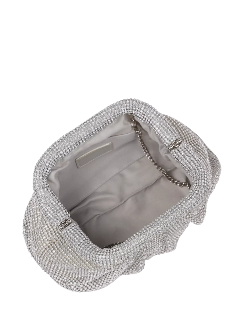 Paradox London silver ruched clutch bag with diamante details (British brand)