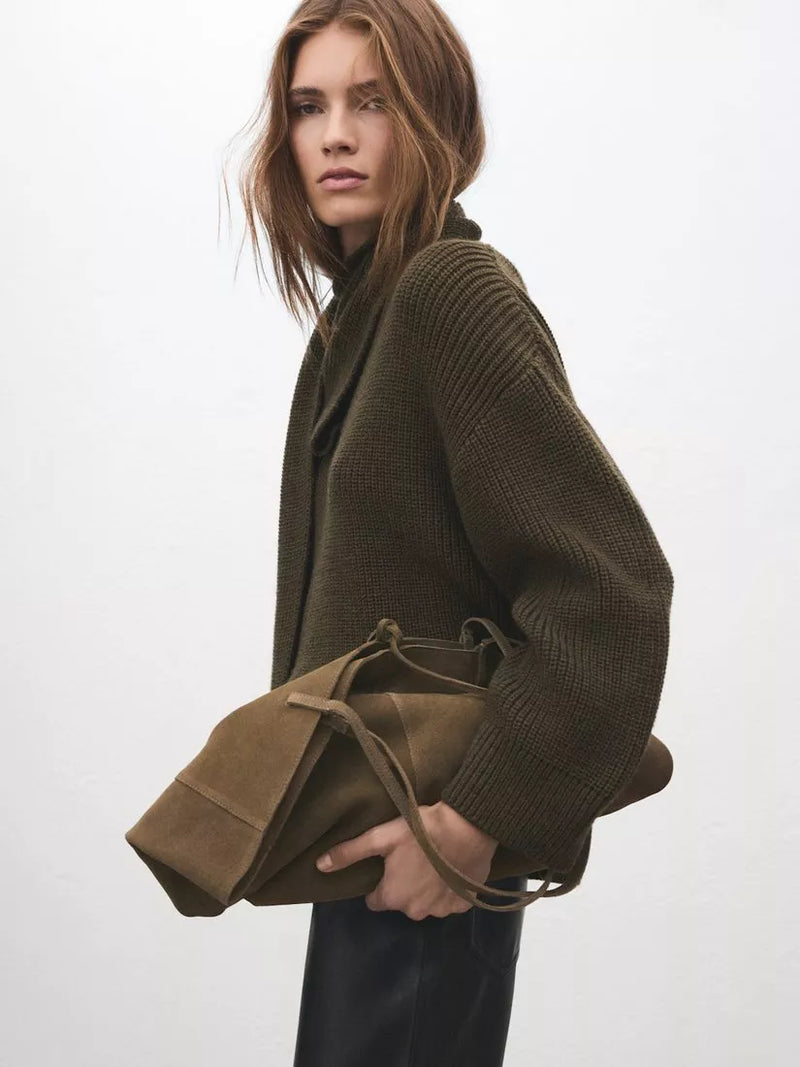 Mango khaki suede tote bag, UK version