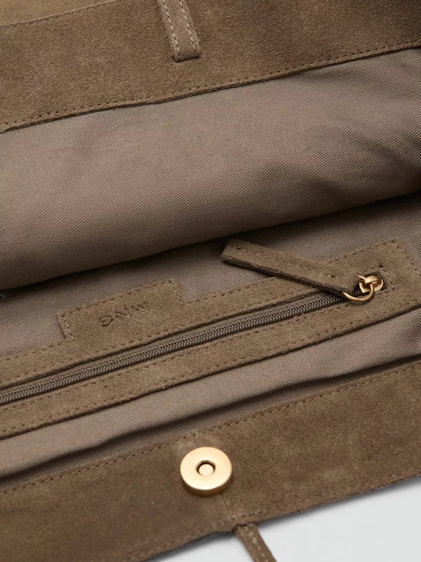 Mango khaki suede tote bag, UK version