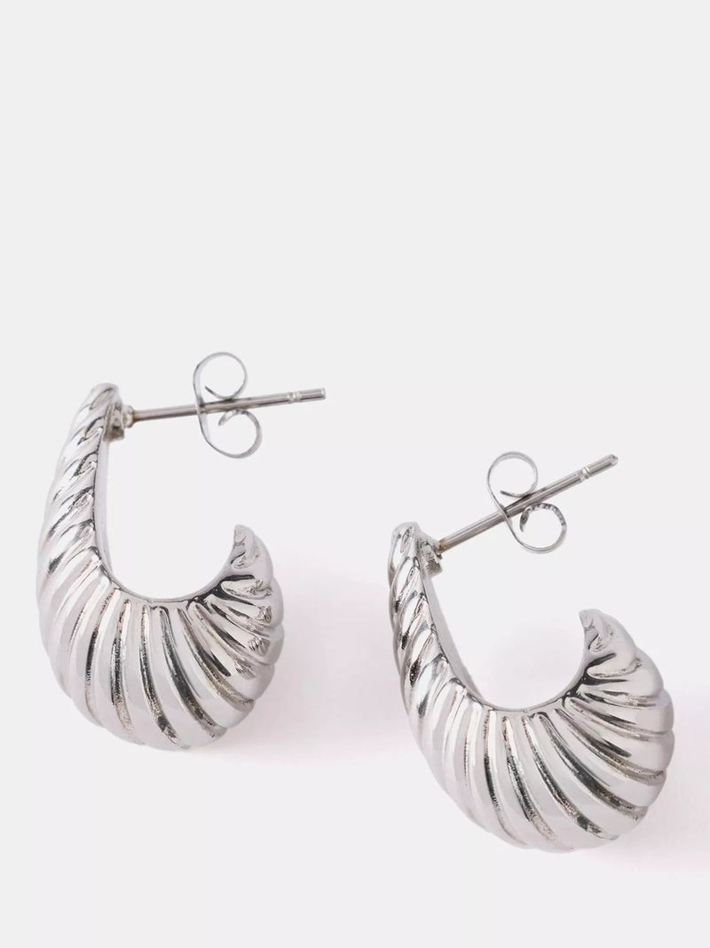 Mint Velvet ribbed curve earrings silver toned, imported from the UK