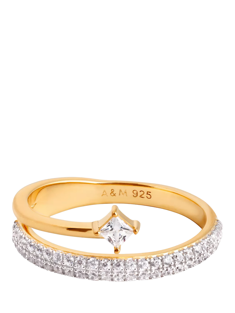 Astrid & Miyu Pavé Crystal Illusion Ring in gold (British brand)