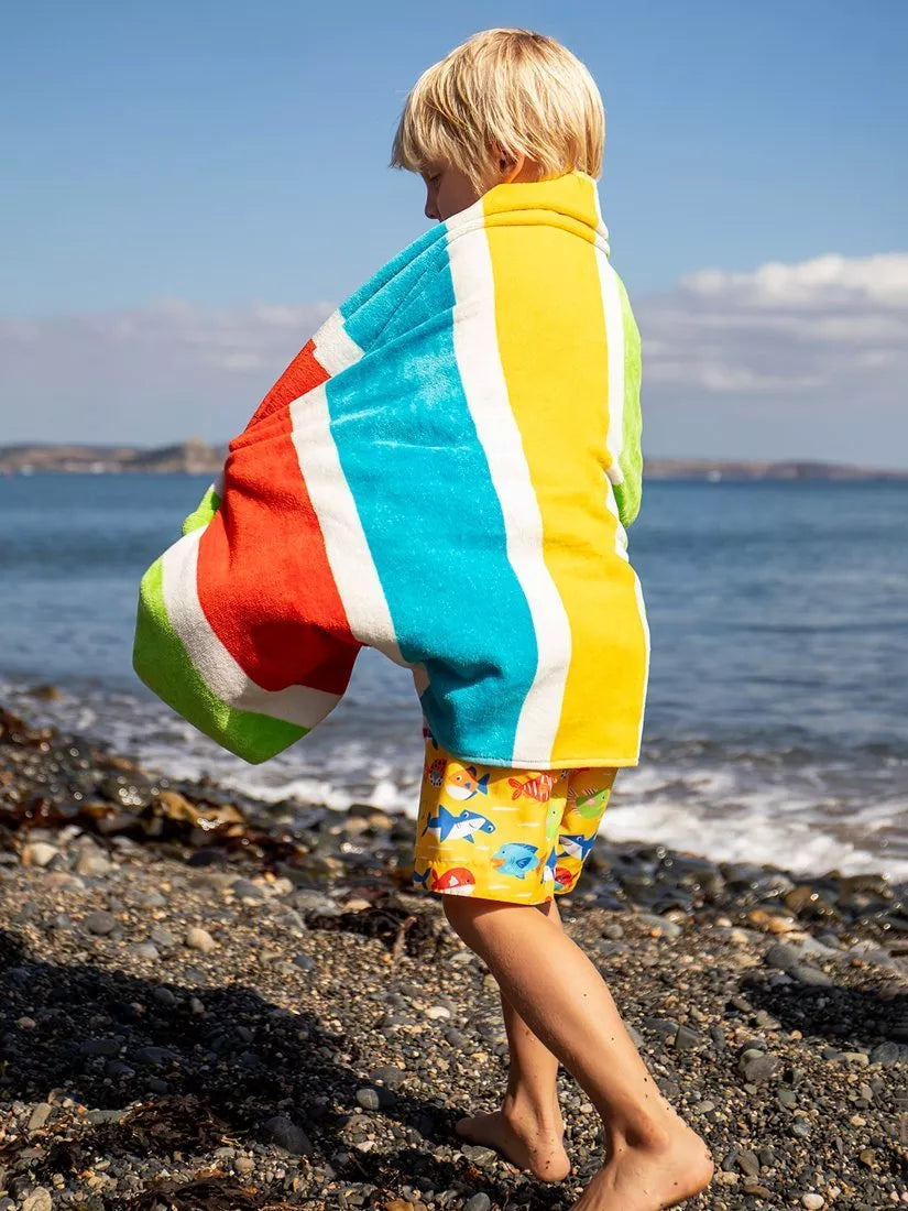 Frugi Kids' Cotton Stripe Towel Multi, imported from the UK