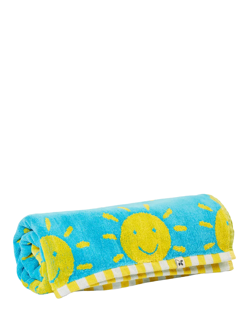 Frugi kids cotton sun towel in blue and multi, UK version
