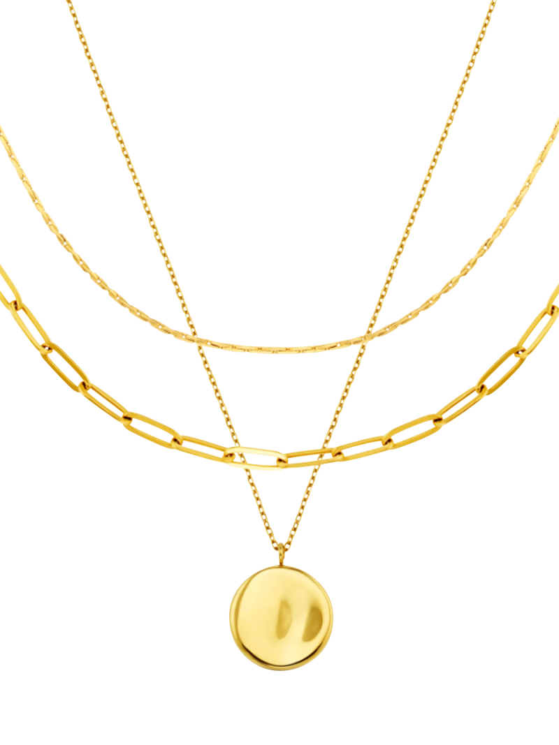 Orelia Waterproof LUXE coin multi-row chain necklace pale gold - British product