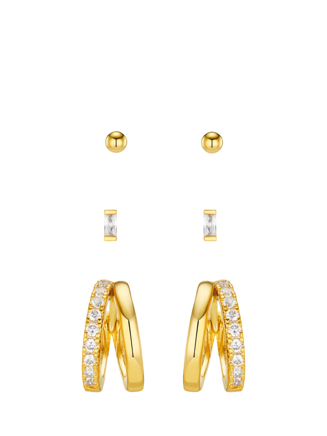 Orelia gold plated earring stacking set with cubic zirconia, UK version