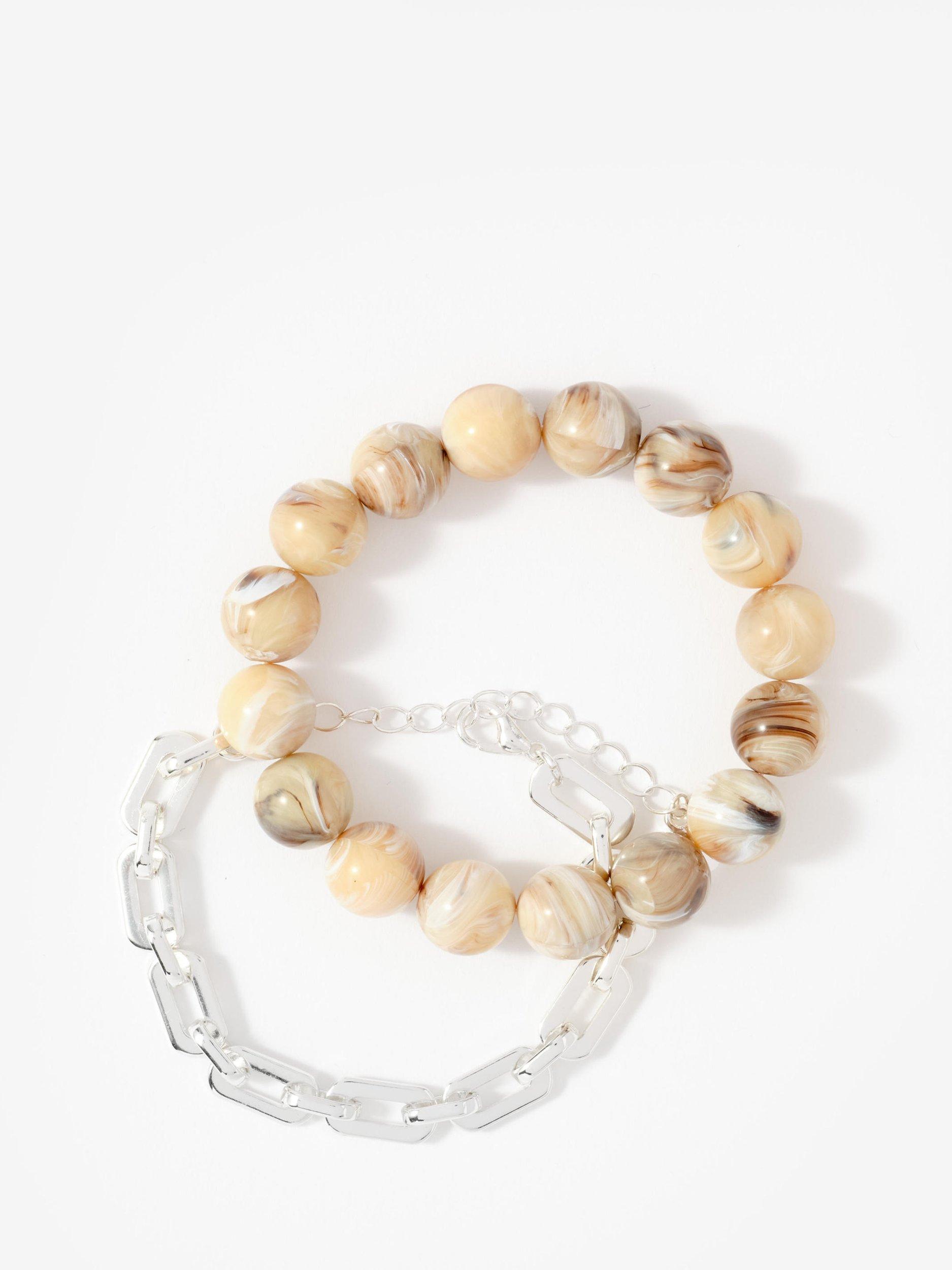 Mint Velvet beaded and chain layered bracelet 16cm, imported from the UK