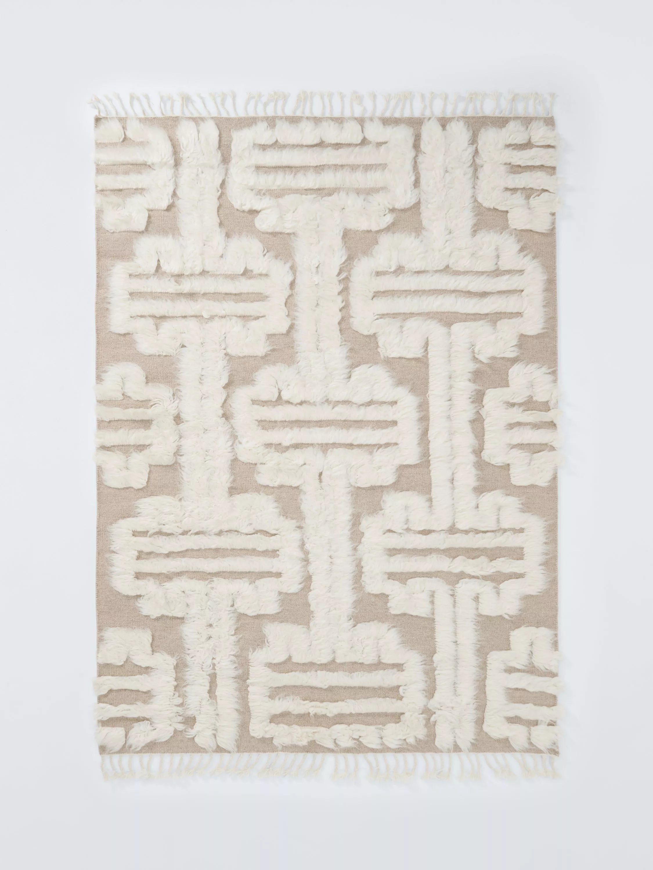 John Lewis Jazz hand knotted pure wool shaggy rug white grey 120x180cm (British brand)
