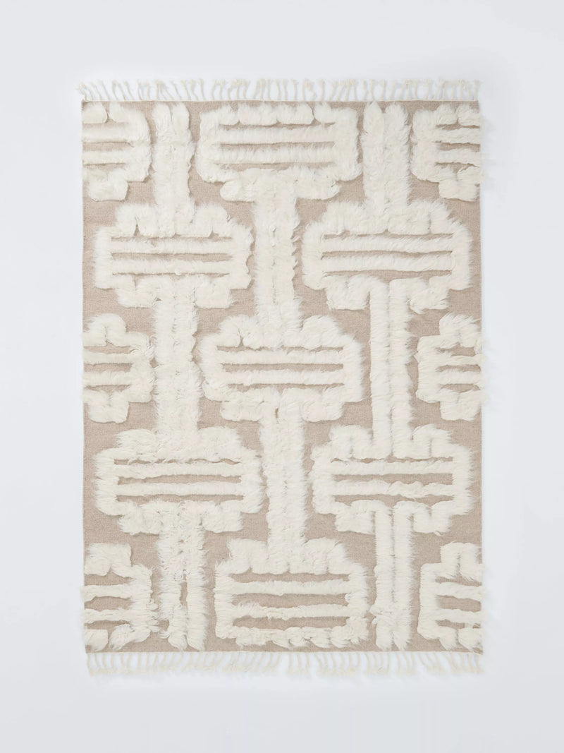 John Lewis Jazz hand knotted pure wool shaggy rug white grey 120x180cm (British brand)
