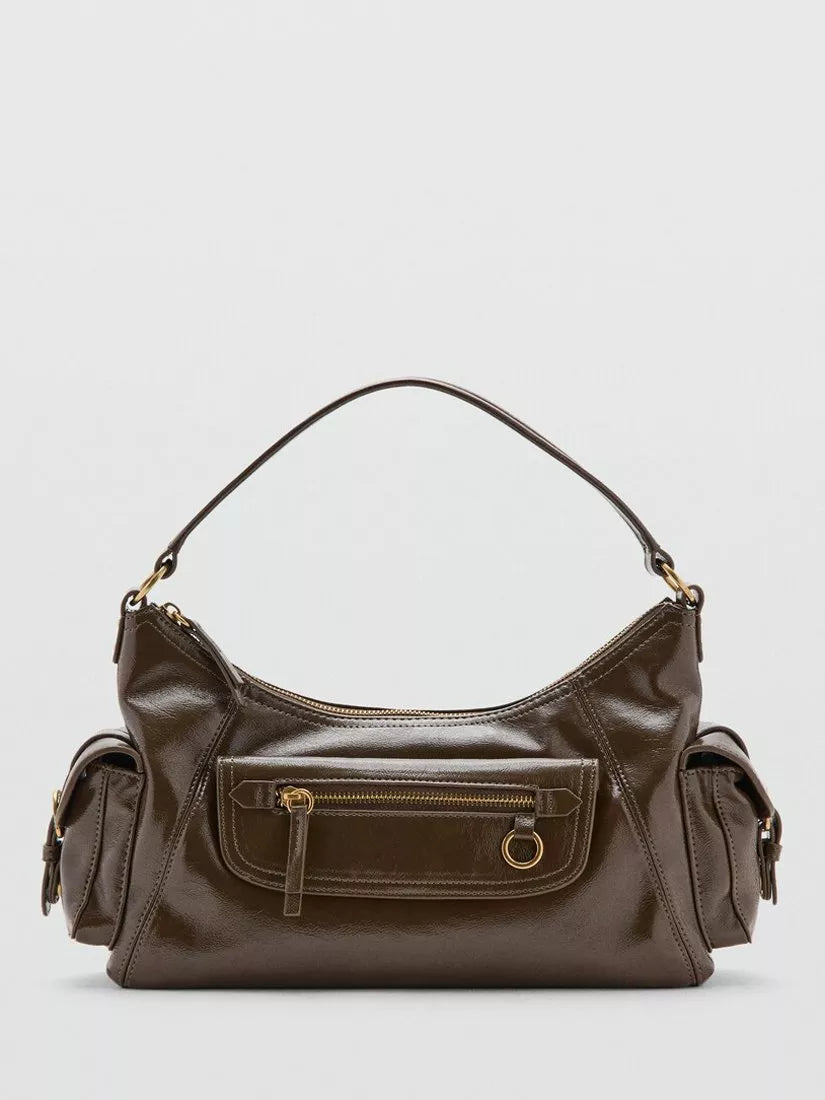 Mango compact shoulder satchel bag in khaki, UK version