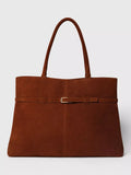 Whistles Noelle Buckle Detail Pure Suede Shoulder Bag, Brown, One Size