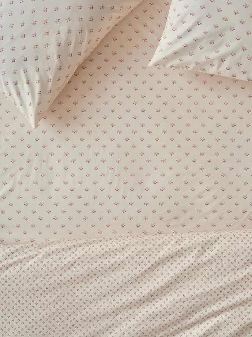 Piglet in Bed Martha Washed Cotton Fitted Sheet, Dusty Pink/Cream, Single